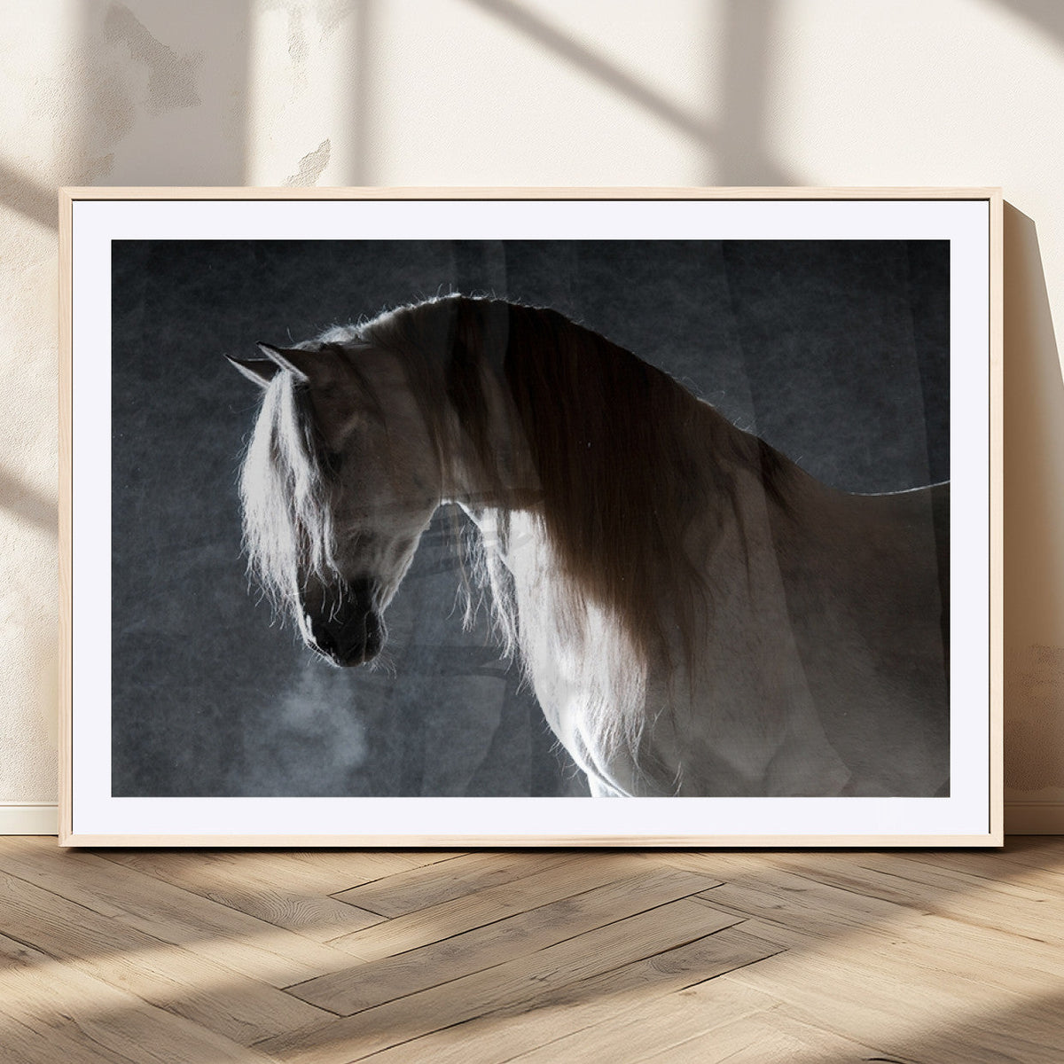 Large Wall Art Cream Colored Horse on Grey Background Canvas