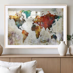 Watercolor World Map Canvas Print | Framed Travel Map Wall Art for Couples