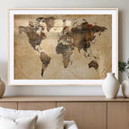 Push Pin World Map Canvas Print | Framed Travel Tracker Wall Art