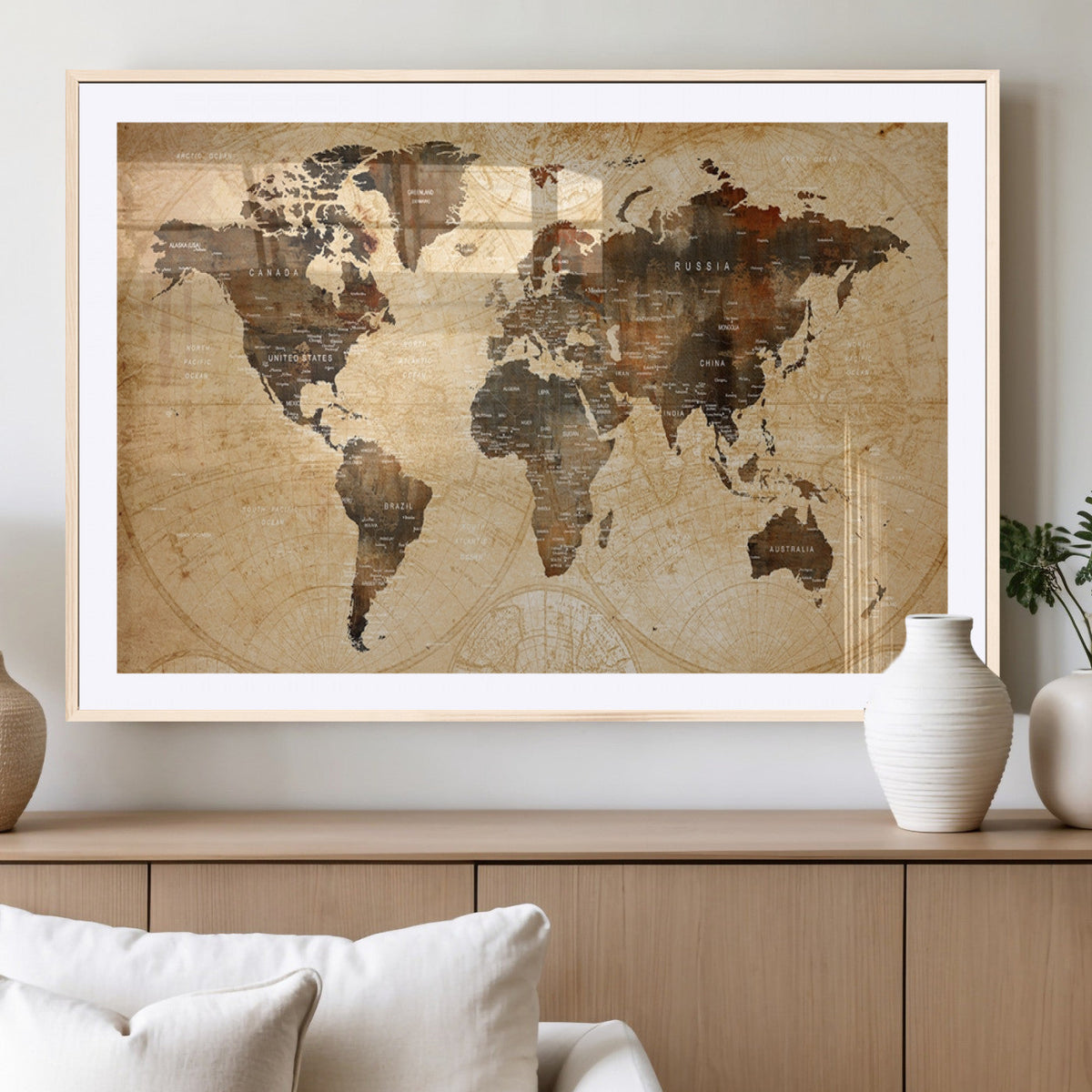 Push Pin World Map Canvas Print | Framed Travel Tracker Wall Art