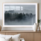 Autumn and Misty Trees in the Forest Wall Art Canvas Print, Foggy Forest Mountain Wall Art