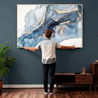 Blue Abstract Canvas Wall Art Print | Fluid Marble Effect Abstract Art
