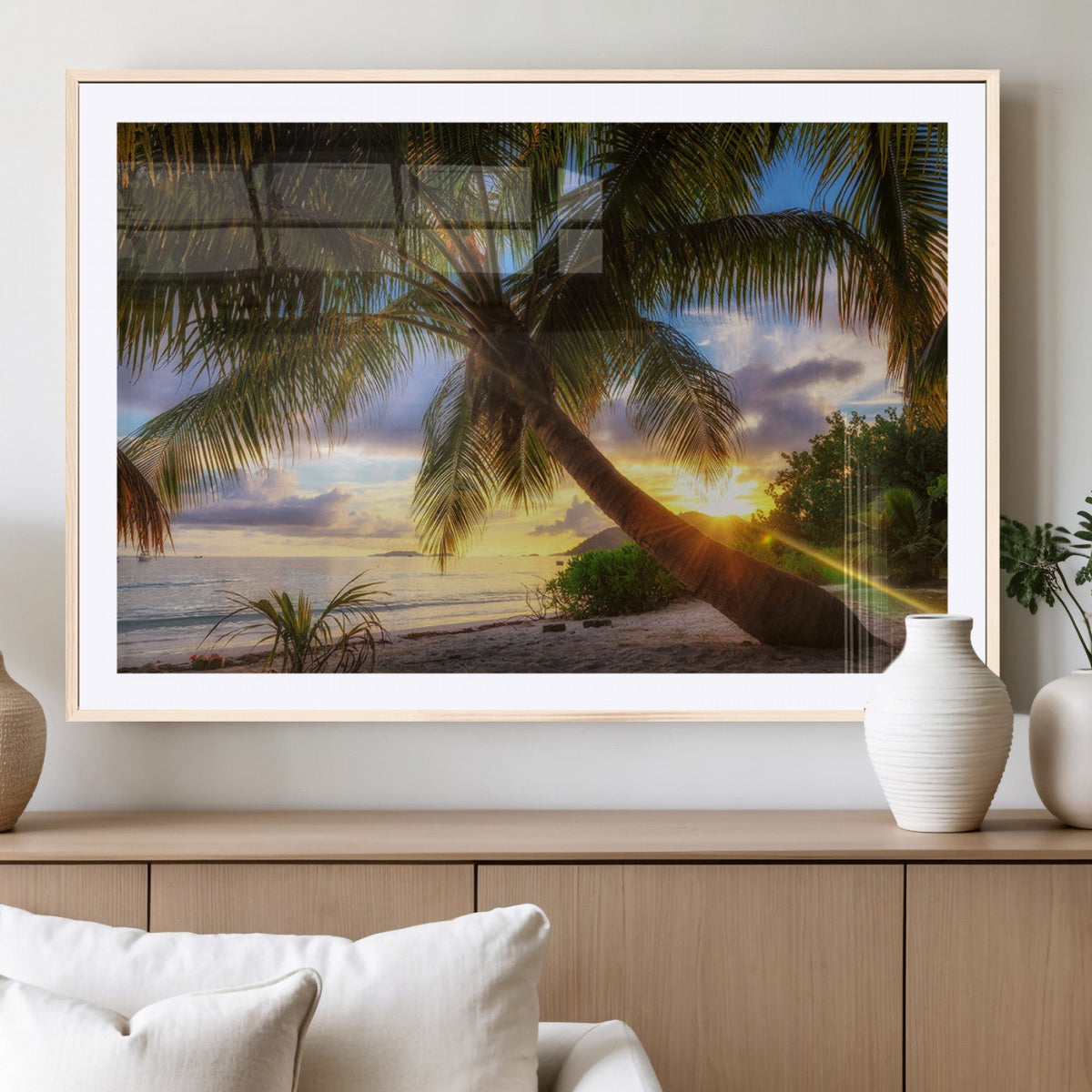Tropical Island Sunset on the Beach Palms Wall Art Canvas Print