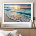 Sunset Beach Waves Canvas Wall Art | Ocean Sunset Coastal Print
