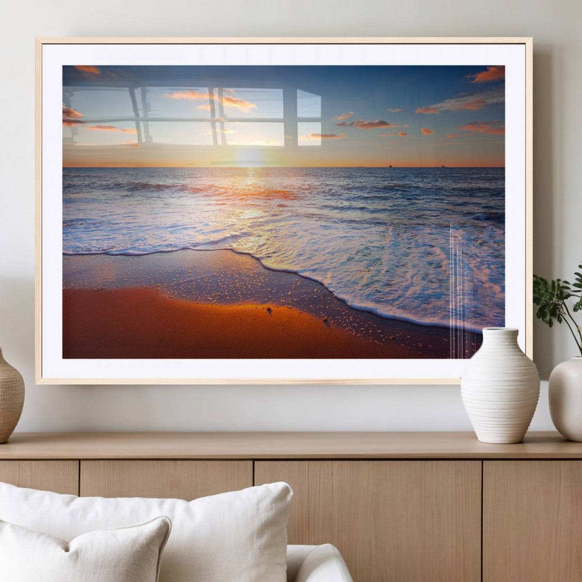 Ocean Beach Wall Art, Coastal Sunset Tropical Island Seascape Canvas Print