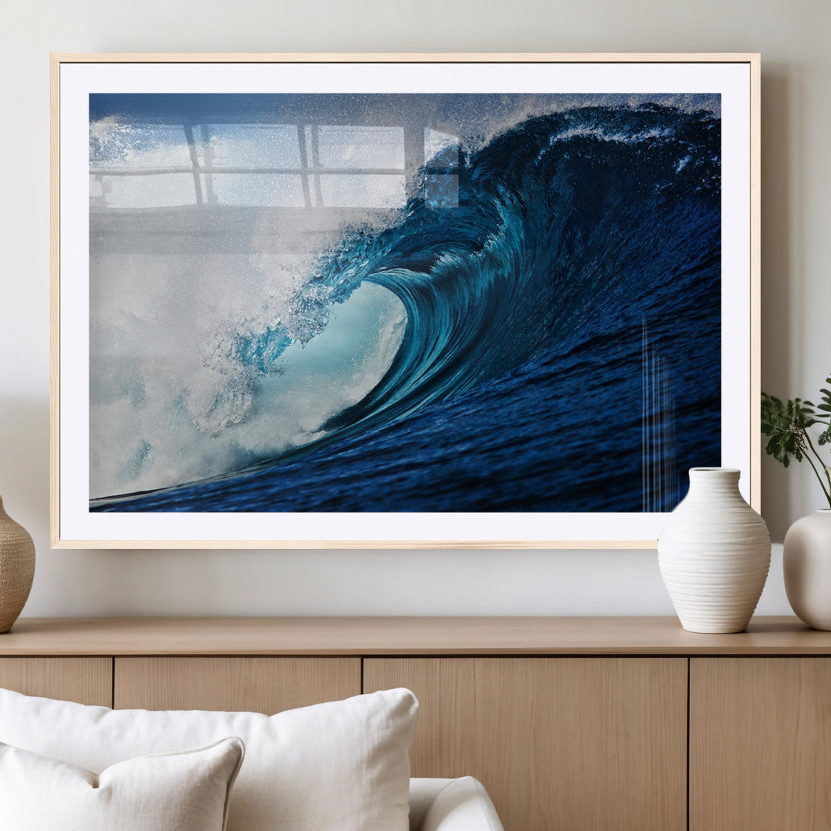 Ocean Wave at Sunset Canvas Art, Large Wall Print of Vibrant Water Waves