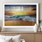 Golden Sunset Ocean Waves Wall Art Canvas Print | Multi Panel Beach Canvas Set, Coastal Triptych