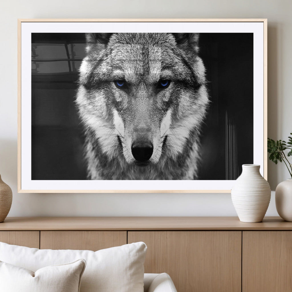 Black and White Wild Wolf Wall Art Canvas Print