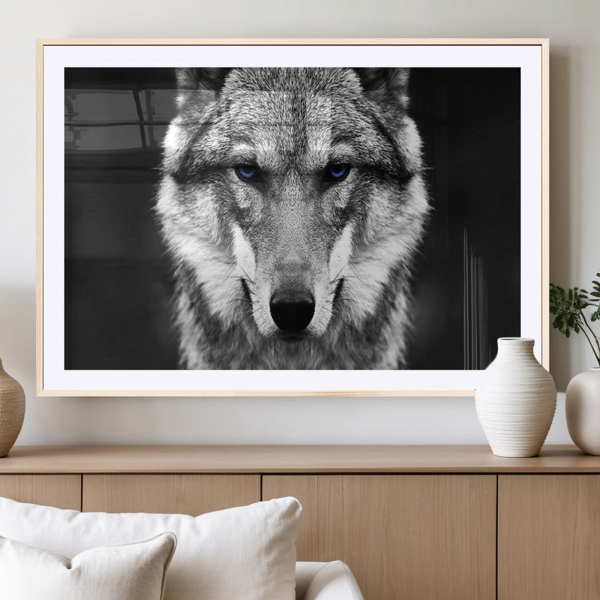 Black and White Wild Wolf Wall Art Canvas Print