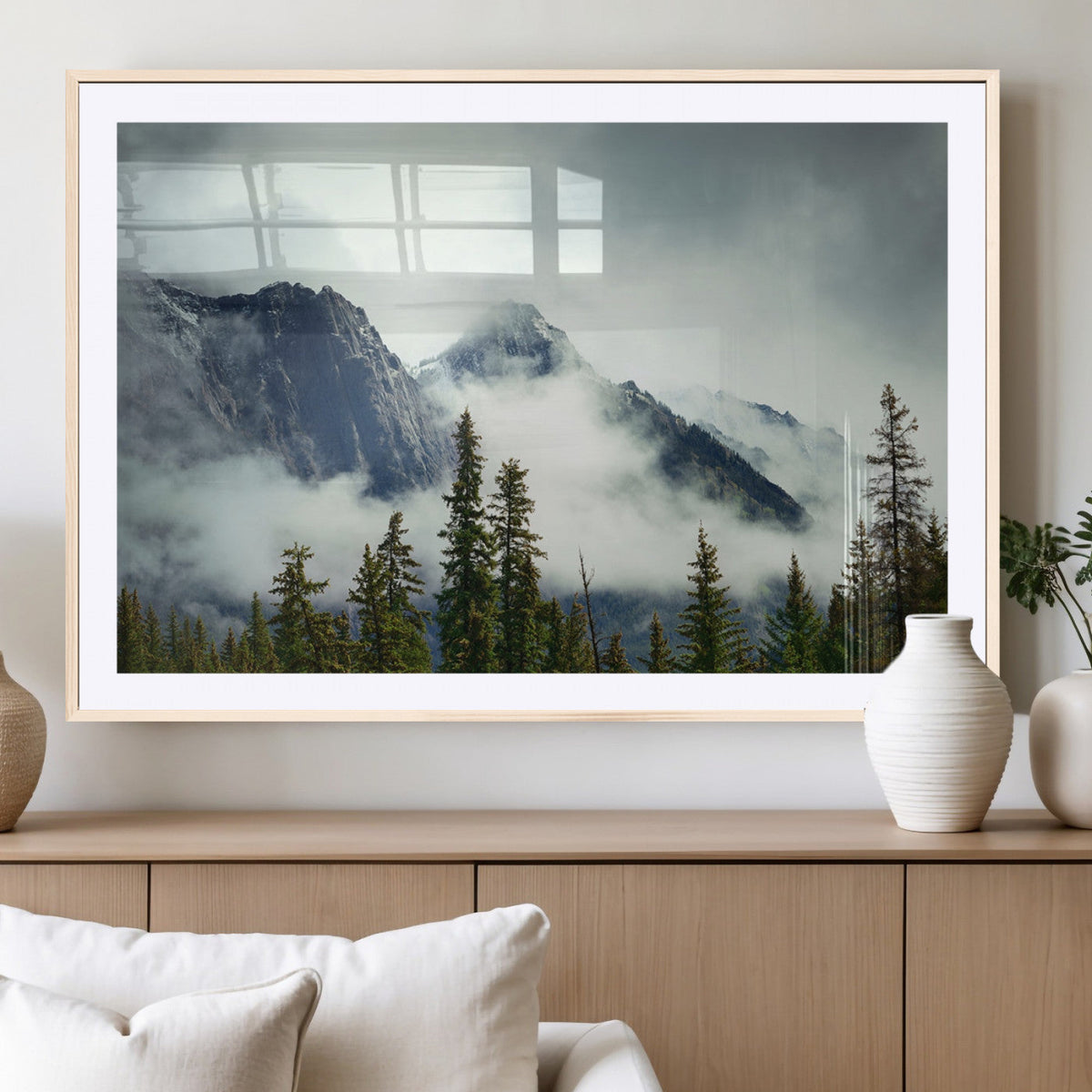 Mountain Mist Canvas Wall Art Print | 3-Panel Foggy Forest and Mountain Landscape