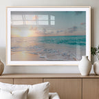 Tranquil Ocean Beach Sunset Canvas Wall Art | 3-Panel Coastal Decor