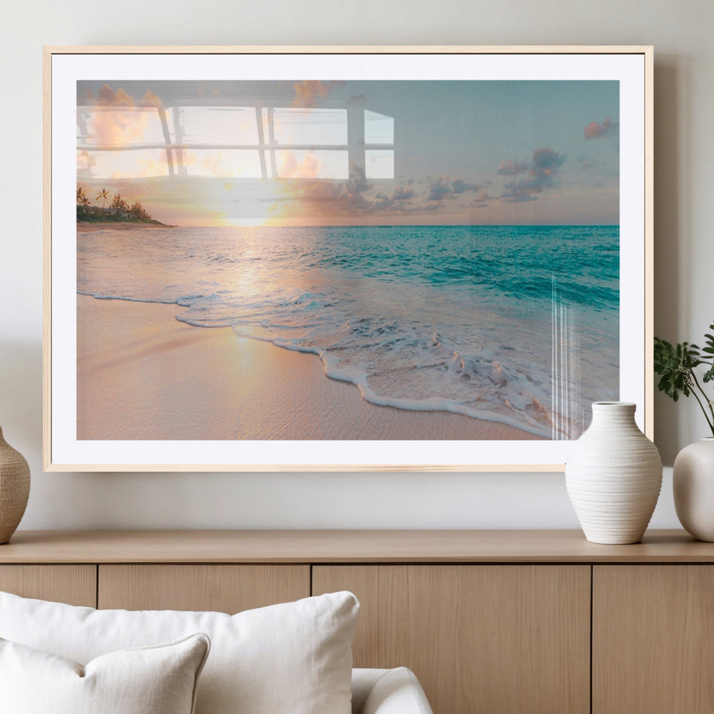 Beach Wall Art, Stunning Ocean Sunset Canvas Print with Coastal Design for Relaxing Home Decor