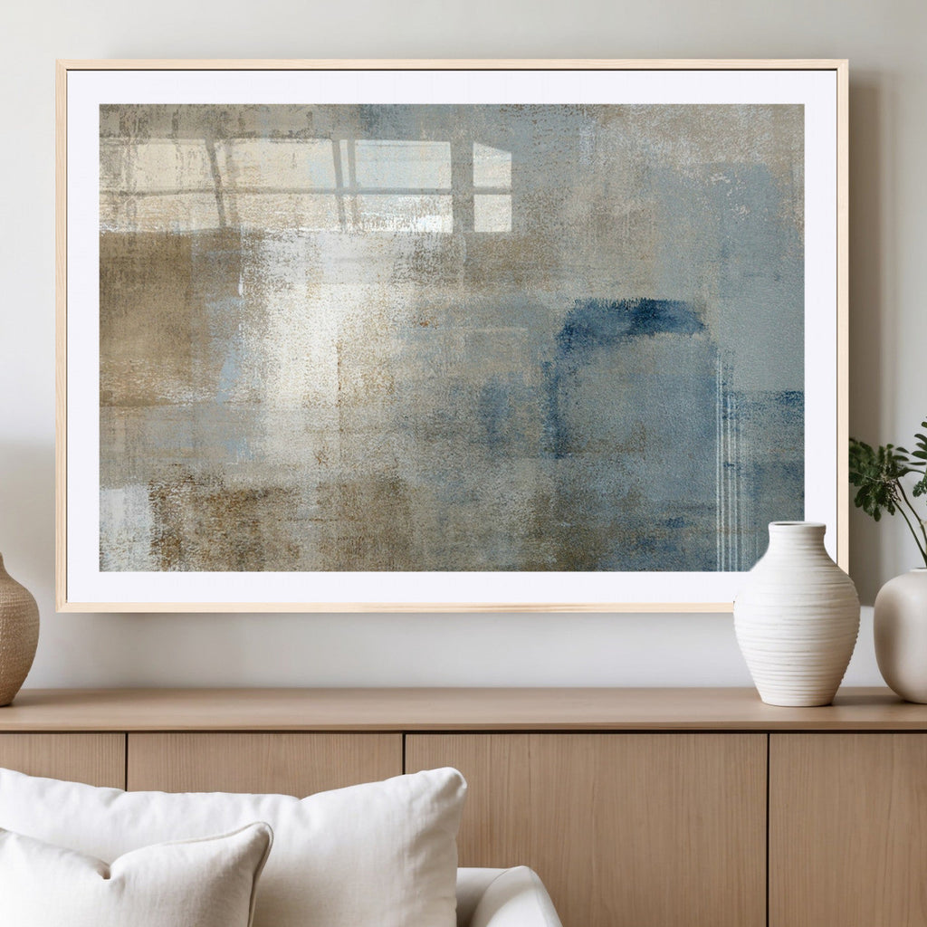 Abstract Blue and Beige Wall Art, Modern Minimalist Canvas Print Set