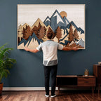 Rustic Abstract Wood Panel Effect Canvas | Mountain Range Top Wood Wall Art Canvas Print