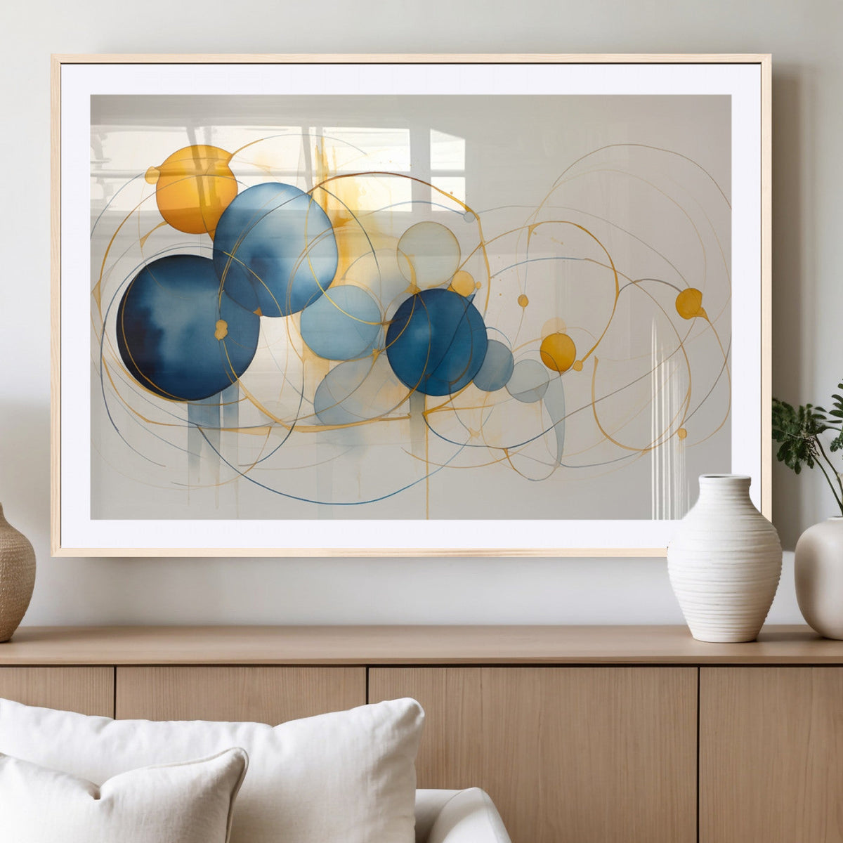 Geometric Blue Orange Abstract Wall Art Canvas, Geometric Blue Orange Canvas Print
