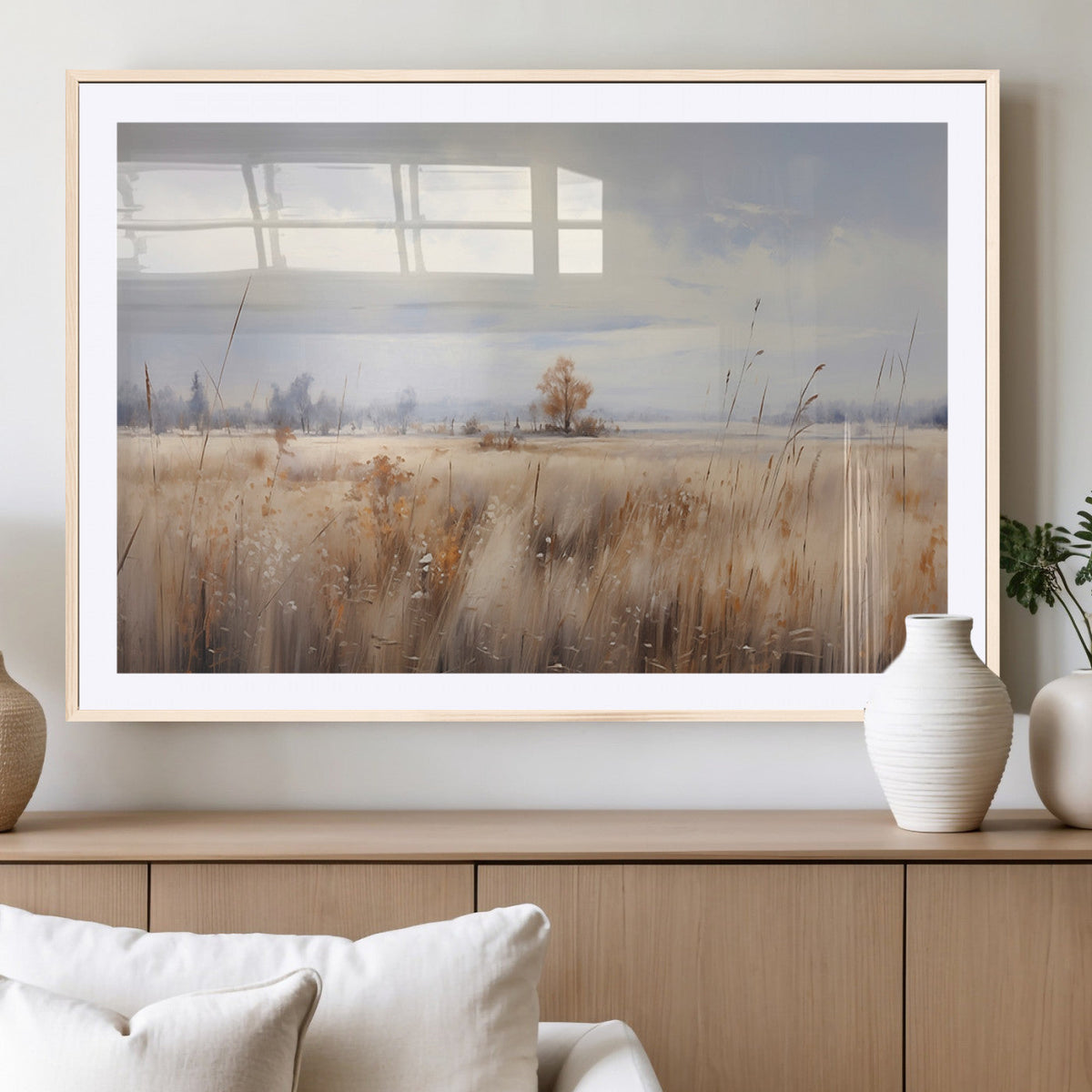 Golden Fields Wall Art Print Canvas | Serene Minimalist Landscape for Farmhouse Decor