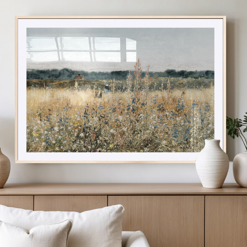 Wildflower Field Wall Art Canvas | Nature-Inspired Landscape Canvas Print for Living Room or Office