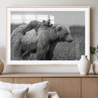 Bear and Cub Wall Art Canvas | Grizzly 399 Bear and Cub Black and White Wildlife Print