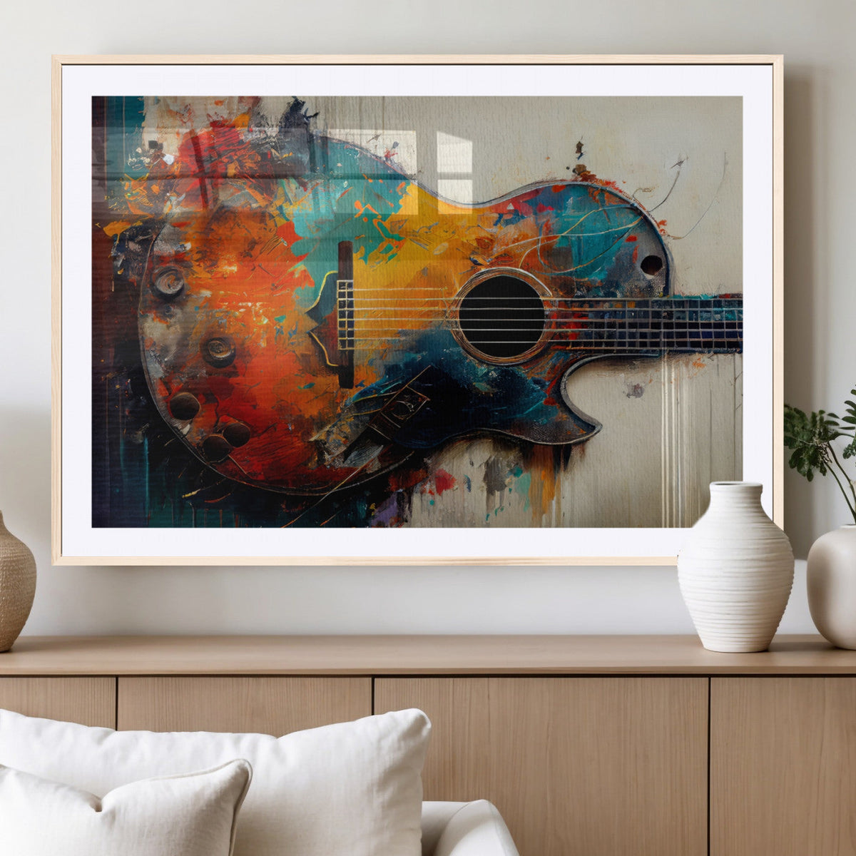 Abstract Guitar Wall Art Canvas | Vibrant Music-Inspired Art for Living Room or Studio