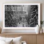 Winter Ski Lift Black and White Canvas Wall Art | Alpine Escape in Minimalist Style