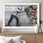 Banksy Art Behind the Curtain Street Wall Art Canvas Print | Urban Graffiti Style Wall Decor