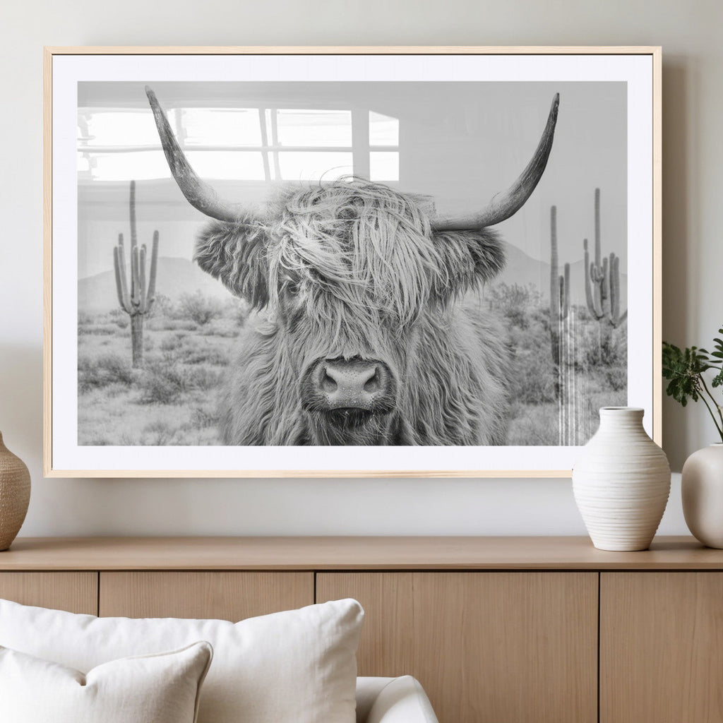 Rustic Charm, Cow Longhorn Black White Bighorn Wall Art