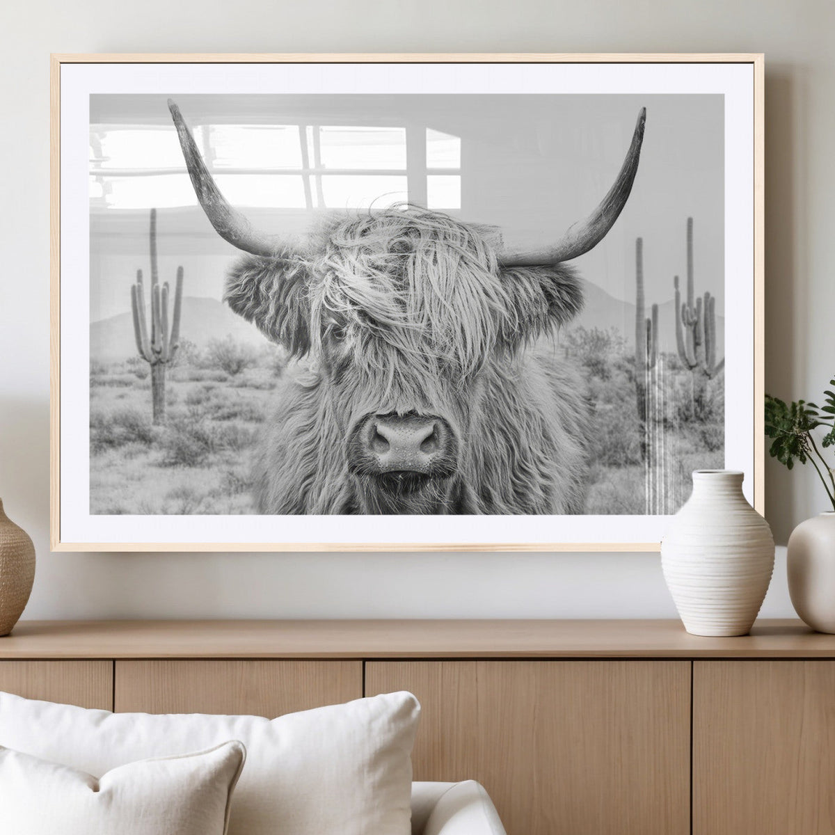 Rustic Charm, Cow Longhorn Black White Bighorn Wall Art