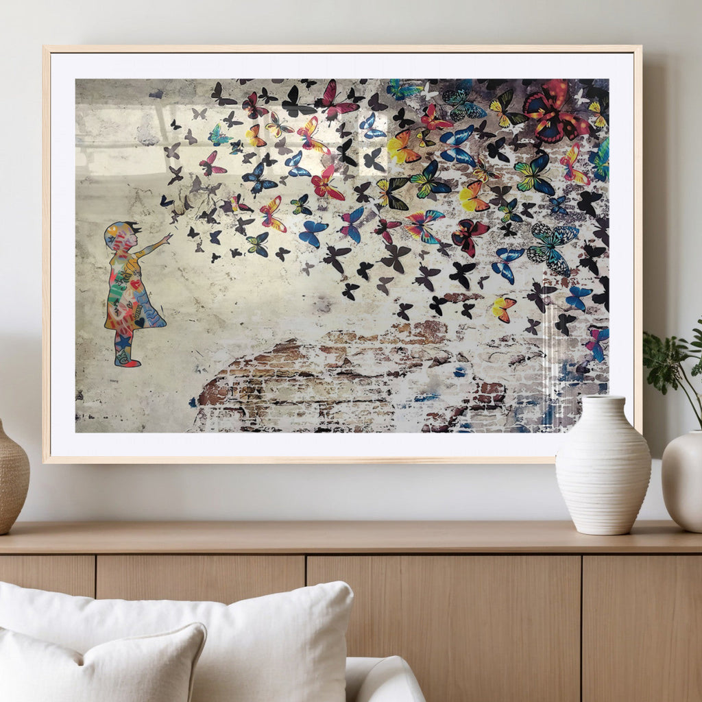Banksy Wall Art - Banksy Girl Butterfly Graffiti Wall Art