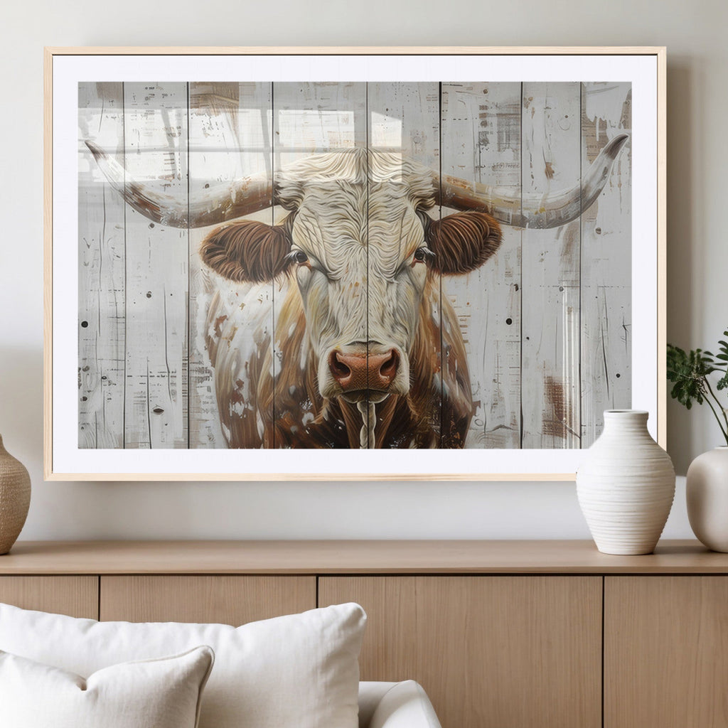 Rustic Longhorn Bull Wall Art Canvas Set