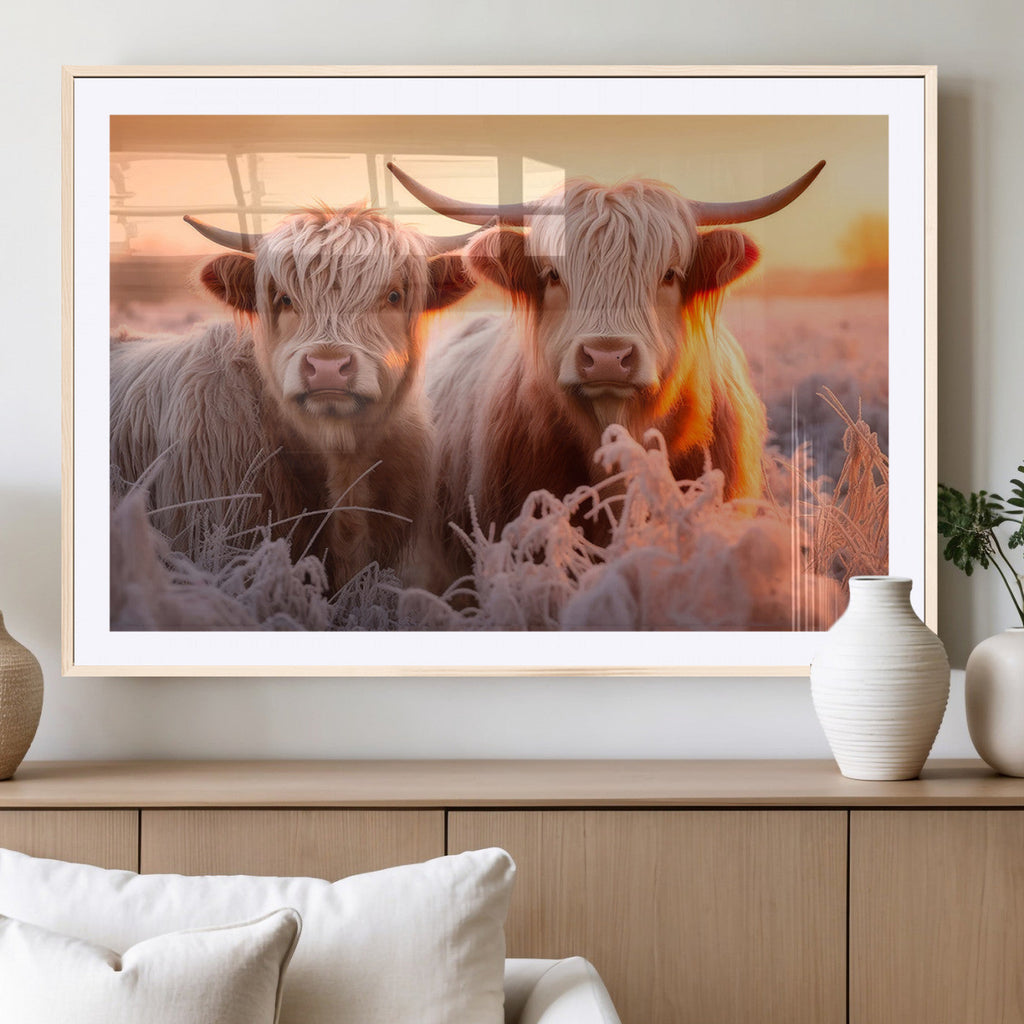 Highland Cows at Sunrise Wall Art Canvas Set