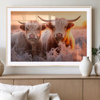 Highland Cows at Sunrise Wall Art Canvas Set