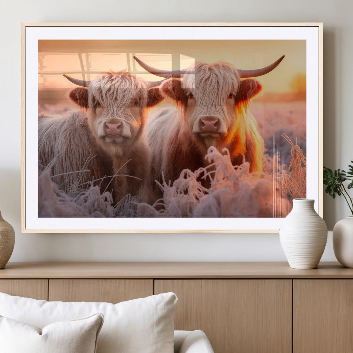 Highland Cows at Sunrise Wall Art Canvas Set