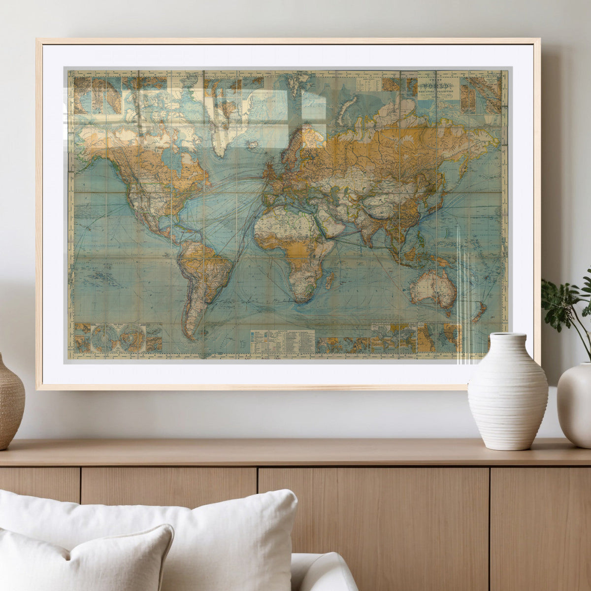 Push Pin World Map Canvas Print | Travel Tracker Wall Art for Couples