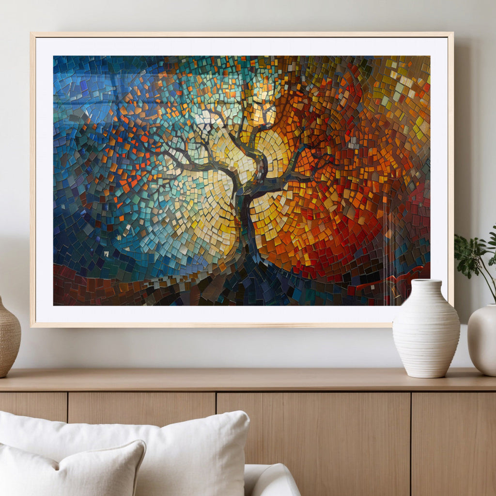 Yggdrasil Tree of Life Mosaic Stained Glass Wall Art Canvas Print