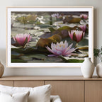 Lotus Flower Wall Art Canvas Print, Water Lily Large Wall Art for Yoga Room Decor