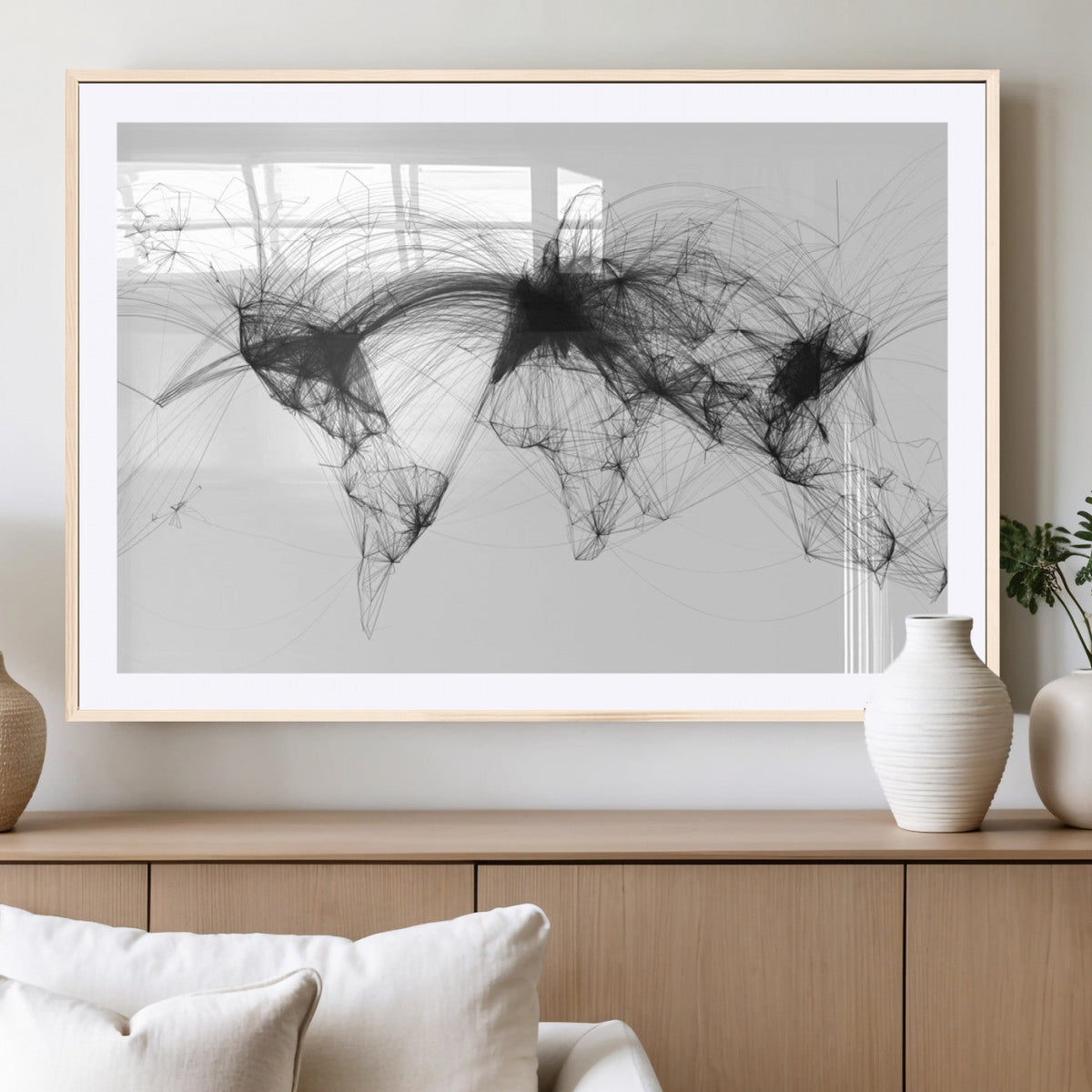 Flight Routes Air Traffic Map Canvas Wall Art, World Flight Routes Print