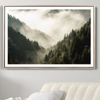 Misty Valley Wall Art Canvas Print | Foggy Forest and Pine Trees