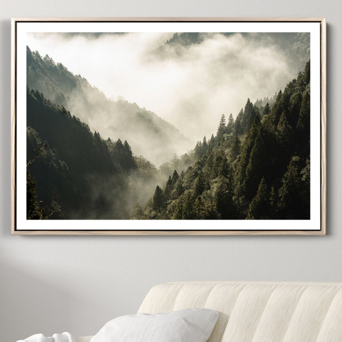 Misty Valley Wall Art Canvas Print | Foggy Forest and Pine Trees
