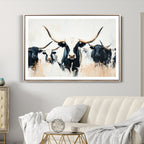Texas Longhorn Wall Art Canvas Print | Majestic Horned Bull in Black and White