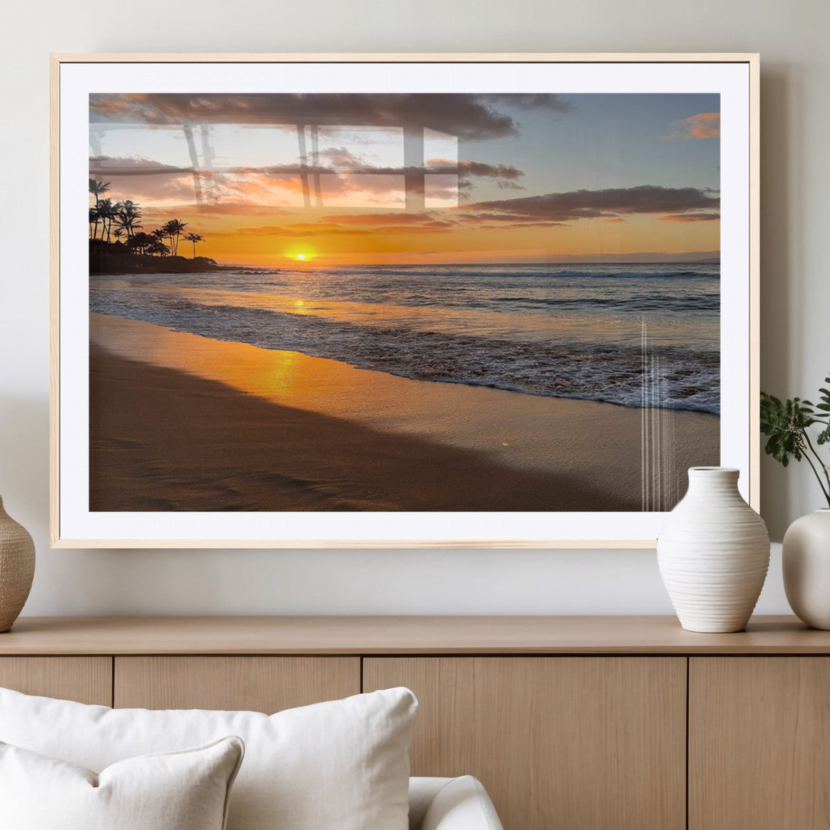Tropical Beach Wall Art | Framed Sunset Ocean Canvas
