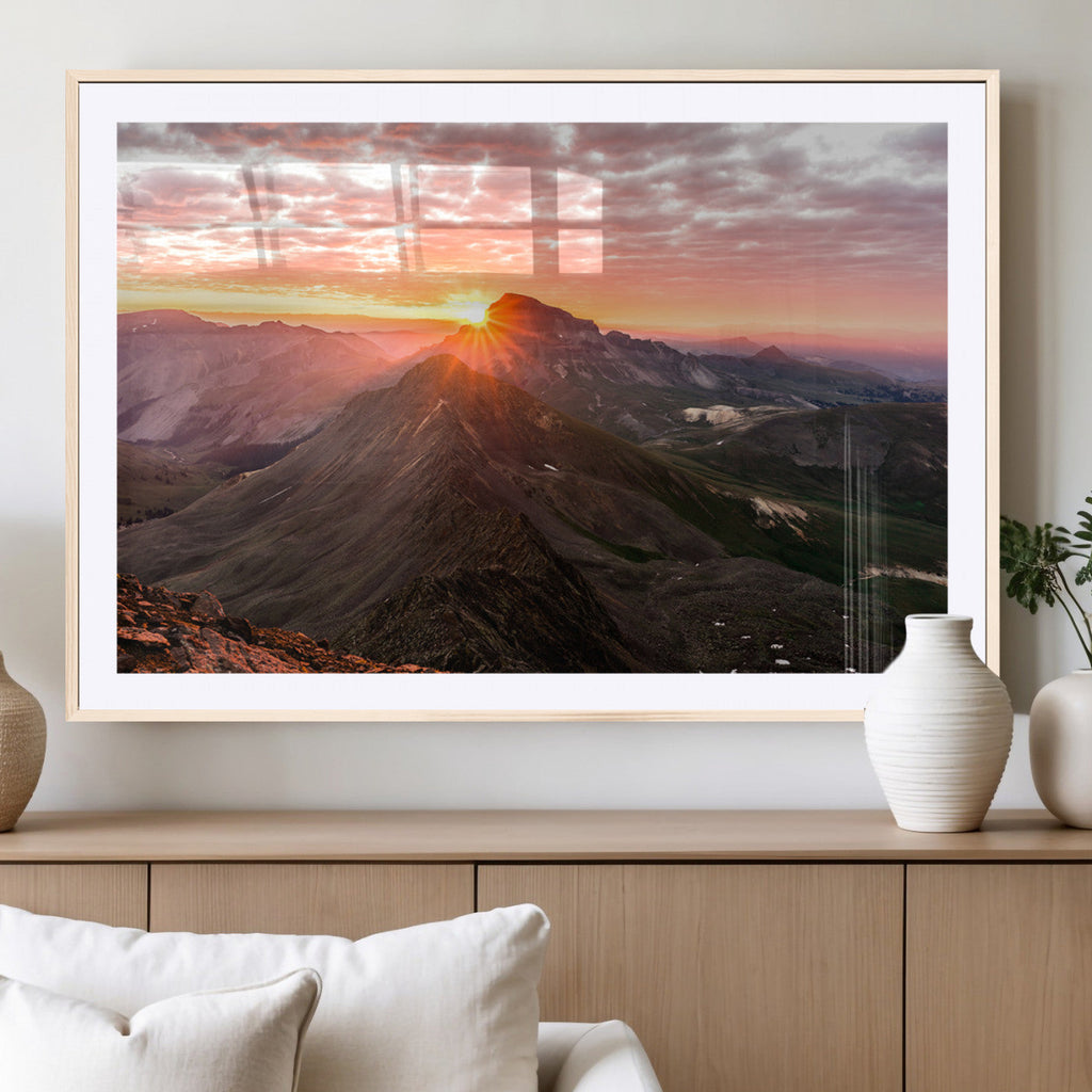 Mountain Sunrise Wall Art | Framed Alpine Ridge Canvas