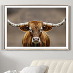 Texas Longhorn Wall Art Canvas Print | Rustic Brown Bull Western Decor
