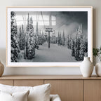 Snowy Pines Wall Art Canvas Print | Ski Lift in a Winter Forest