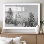 Snowy Ski Lift Wall Art | Framed Winter Forest Canvas