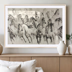Abstract Horse Wall Art Canvas Print, Framed Horse Sketch with Galloping Herd