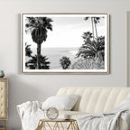 Palm Trees Wall Art Canvas Print, Framed Coastal Ocean Horizon Monochrome Art
