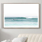 Surfing Wall Art Canvas Print, Framed Minimalist Ocean Waves Beach Art