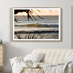 Sunset Surf Wall Art Canvas Print, Framed Golden Hour Waves Boho Beach Art
