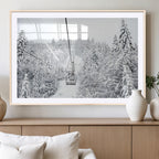Snowy Ski Lift Wall Art | Framed Winter Mountain Canvas