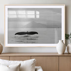 Whale Tail Wall Art | Framed Black White Ocean Canvas